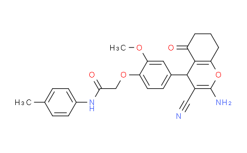 CAS No. 332053-18-6, 2-(4-(2-Amino-3-cyano-5-oxo-5,6,7,8-tetrahydro-4H-chromen-4-yl)-2-methoxyphenoxy)-N-(p-tolyl)acetamide