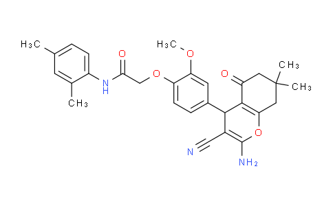 CAS No. 337924-94-4, 2-(4-(2-Amino-3-cyano-7,7-dimethyl-5-oxo-5,6,7,8-tetrahydro-4H-chromen-4-yl)-2-methoxyphenoxy)-N-(2,4-dimethylphenyl)acetamide