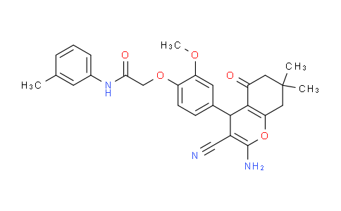 CAS No. 336179-99-8, 2-(4-(2-Amino-3-cyano-7,7-dimethyl-5-oxo-5,6,7,8-tetrahydro-4H-chromen-4-yl)-2-methoxyphenoxy)-N-(m-tolyl)acetamide