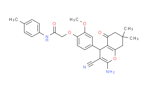 CAS No. 332053-12-0, 2-(4-(2-Amino-3-cyano-7,7-dimethyl-5-oxo-5,6,7,8-tetrahydro-4H-chromen-4-yl)-2-methoxyphenoxy)-N-(p-tolyl)acetamide