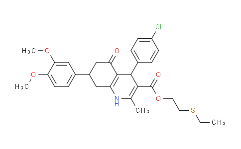 CAS No. 332928-91-3, 2-(Ethylthio)ethyl 4-(4-chlorophenyl)-7-(3,4-dimethoxyphenyl)-2-methyl-5-oxo-1,4,5,6,7,8-hexahydroquinoline-3-carboxylate
