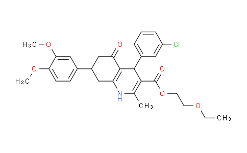 CAS No. 332923-86-1, 2-Ethoxyethyl 4-(3-chlorophenyl)-7-(3,4-dimethoxyphenyl)-2-methyl-5-oxo-1,4,5,6,7,8-hexahydroquinoline-3-carboxylate