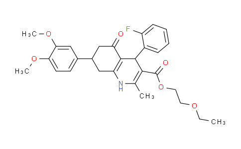 CAS No. 332924-58-0, 2-Ethoxyethyl 7-(3,4-dimethoxyphenyl)-4-(2-fluorophenyl)-2-methyl-5-oxo-1,4,5,6,7,8-hexahydroquinoline-3-carboxylate