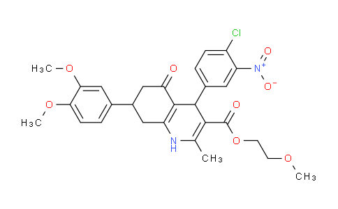 CAS No. 503591-66-0, 2-Methoxyethyl 4-(4-chloro-3-nitrophenyl)-7-(3,4-dimethoxyphenyl)-2-methyl-5-oxo-1,4,5,6,7,8-hexahydroquinoline-3-carboxylate