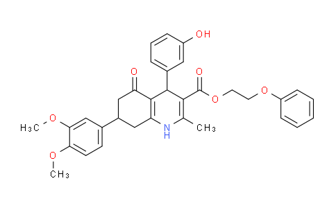 CAS No. 494194-12-6, 2-Phenoxyethyl 7-(3,4-dimethoxyphenyl)-4-(3-hydroxyphenyl)-2-methyl-5-oxo-1,4,5,6,7,8-hexahydroquinoline-3-carboxylate
