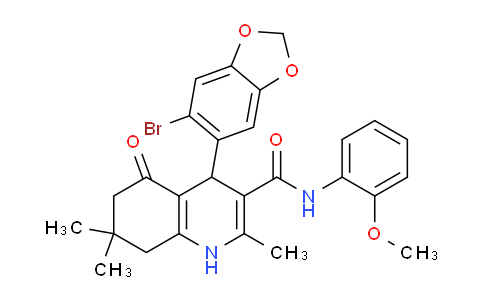 CAS No. 494196-69-9, 4-(6-Bromobenzo[d][1,3]dioxol-5-yl)-N-(2-methoxyphenyl)-2,7,7-trimethyl-5-oxo-1,4,5,6,7,8-hexahydroquinoline-3-carboxamide