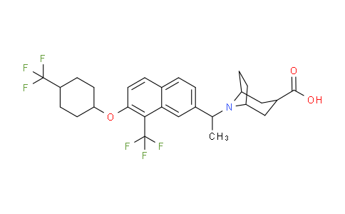 CAS No. 1624262-38-9, 8-(1-(8-(Trifluoromethyl)-7-((4-(trifluoromethyl)cyclohexyl)oxy)naphthalen-2-yl)ethyl)-8-azabicyclo[3.2.1]octane-3-carboxylic acid