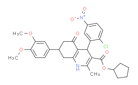CAS No. 503864-73-1, Cyclopentyl 4-(2-chloro-5-nitrophenyl)-7-(3,4-dimethoxyphenyl)-2-methyl-5-oxo-1,4,5,6,7,8-hexahydroquinoline-3-carboxylate