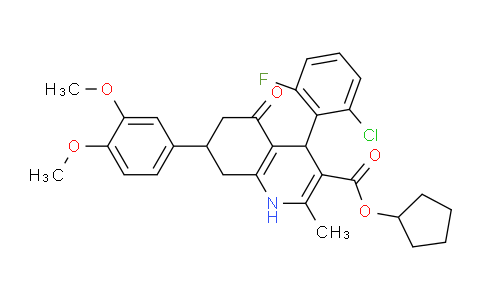 CAS No. 333308-80-8, Cyclopentyl 4-(2-chloro-6-fluorophenyl)-7-(3,4-dimethoxyphenyl)-2-methyl-5-oxo-1,4,5,6,7,8-hexahydroquinoline-3-carboxylate