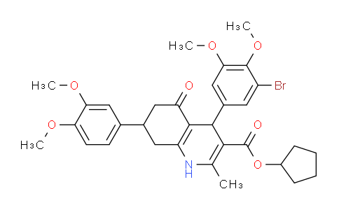 CAS No. 493034-12-1, Cyclopentyl 4-(3-bromo-4,5-dimethoxyphenyl)-7-(3,4-dimethoxyphenyl)-2-methyl-5-oxo-1,4,5,6,7,8-hexahydroquinoline-3-carboxylate