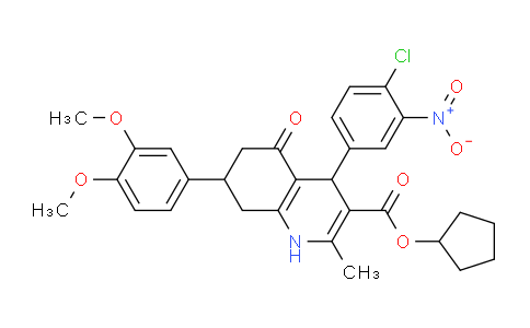CAS No. 503591-50-2, Cyclopentyl 4-(4-chloro-3-nitrophenyl)-7-(3,4-dimethoxyphenyl)-2-methyl-5-oxo-1,4,5,6,7,8-hexahydroquinoline-3-carboxylate