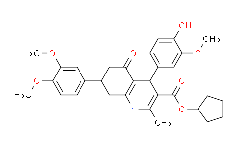 MC685923 | 494195-64-1 | Cyclopentyl 7-(3,4-dimethoxyphenyl)-4-(4-hydroxy-3-methoxyphenyl)-2-methyl-5-oxo-1,4,5,6,7,8-hexahydroquinoline-3-carboxylate