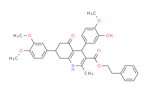 CAS No. 493034-49-4, Phenethyl 7-(3,4-dimethoxyphenyl)-4-(3-hydroxy-4-methoxyphenyl)-2-methyl-5-oxo-1,4,5,6,7,8-hexahydroquinoline-3-carboxylate