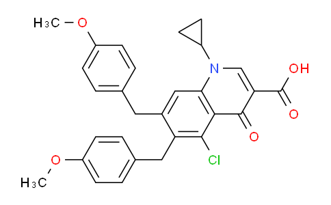 CAS No. 1624261-25-1, 5-Chloro-1-cyclopropyl-6,7-bis(4-methoxybenzyl)-4-oxo-1,4-dihydroquinoline-3-carboxylic acid