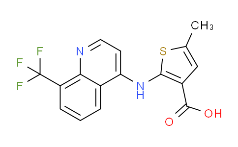 CAS No. 39978-04-6, 5-Methyl-2-((8-(trifluoromethyl)quinolin-4-yl)amino)thiophene-3-carboxylic acid