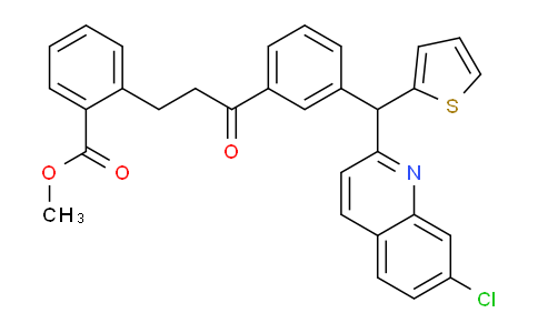 CAS No. 1558408-66-4, Methyl 2-(3-(3-((7-chloroquinolin-2-yl)(thiophen-2-yl)methyl)phenyl)-3-oxopropyl)benzoate