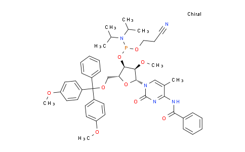 CAS No. 166593-57-3, (2R,3R,4R,5R)-5-(4-Benzamido-5-methyl-2-oxopyrimidin-1(2H)-yl)-2-((bis(4-methoxyphenyl)(phenyl)methoxy)methyl)-4-methoxytetrahydrofuran-3-yl (2-cyanoethyl) diisopropylphosphoramidite