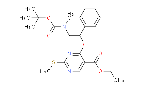 CAS No. 1255701-57-5, Ethyl 4-(2-((tert-butoxycarbonyl)(methyl)amino)-1-phenylethoxy)-2-(methylthio)pyrimidine-5-carboxylate