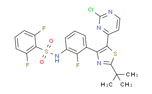 CAS No. 1195768-23-0, N-(3-(2-(tert-Butyl)-5-(2-chloropyrimidin-4-yl)thiazol-4-yl)-2-fluorophenyl)-2,6-difluorobenzenesulfonamide