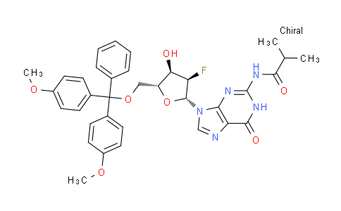CAS No. 144089-96-3, N-(9-((2R,3R,4R,5R)-5-((Bis(4-methoxyphenyl)(phenyl)methoxy)methyl)-3-fluoro-4-hydroxytetrahydrofuran-2-yl)-6-oxo-6,9-dihydro-1H-purin-2-yl)isobutyramide