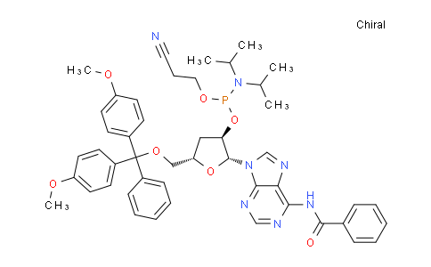 CAS No. 207347-42-0, (2R,3R,5S)-2-(6-Benzamido-9H-purin-9-yl)-5-((bis(4-methoxyphenyl)(phenyl)methoxy)methyl)tetrahydrofuran-3-yl (2-cyanoethyl) diisopropylphosphoramidite