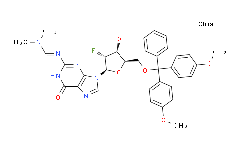 CAS No. 1951424-82-0, N'-(9-((2R,3R,4R,5R)-5-((Bis(4-methoxyphenyl)(phenyl)methoxy)methyl)-3-fluoro-4-hydroxytetrahydrofuran-2-yl)-6-oxo-6,9-dihydro-1H-purin-2-yl)-N,N-dimethylformimidamide