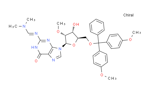 CAS No. 1858223-91-2, N'-(9-((2R,3R,4R,5R)-5-((Bis(4-methoxyphenyl)(phenyl)methoxy)methyl)-4-hydroxy-3-methoxytetrahydrofuran-2-yl)-6-oxo-6,9-dihydro-1H-purin-2-yl)-N,N-dimethylformimidamide