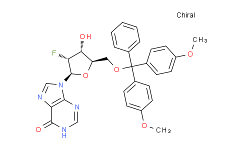 CAS No. 1951424-83-1, 9-((2R,3R,4R,5R)-5-((Bis(4-methoxyphenyl)(phenyl)methoxy)methyl)-3-fluoro-4-hydroxytetrahydrofuran-2-yl)-1H-purin-6(9H)-one