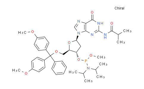 CAS No. 84416-84-2, (2R,3S,5R)-2-((Bis(4-methoxyphenyl)(phenyl)methoxy)methyl)-5-(2-isobutyramido-6-oxo-1H-purin-9(6H)-yl)tetrahydrofuran-3-yl methyl diisopropylphosphoramidite