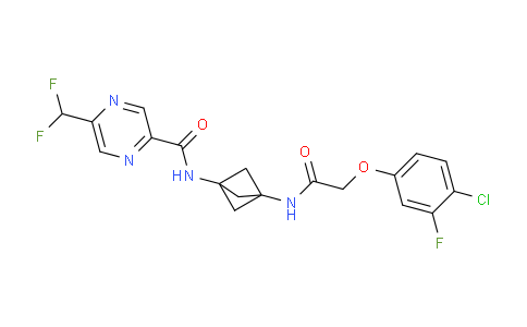 CAS No. 2143542-28-1, N-(3-(2-(4-chloro-3-fluorophenoxy)acetamido)bicyclo[1.1.1]pentan-1-yl)-5-(difluoromethyl)pyrazine-2-carboxamide