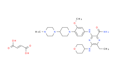 CAS No. 1254053-84-3, (E)-but-2-enedioic acid;6-ethyl-3-[3-methoxy-4-[4-(4-methylpiperazin-1-yl)piperidin-1-yl]anilino]-5-(oxan-4-ylamino)pyrazine-2-carboxamide
