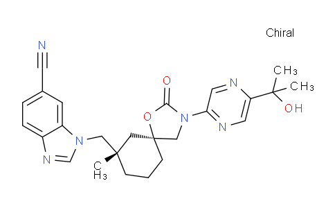 CAS No. 1419609-94-1, 1-(((5S,7S)-3-(5-(2-Hydroxypropan-2-yl)pyrazin-2-yl)-7-methyl-2-oxo-1-oxa-3-azaspiro[4.5]decan-7-yl)methyl)-1H-benzo[d]imidazole-6-carbonitrile
