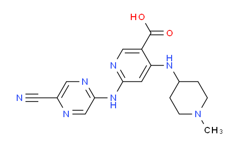 CAS No. 1137477-38-3, 6-((5-cyanopyrazin-2-yl)amino)-4-((1-methylpiperidin-4-yl)amino)nicotinic acid
