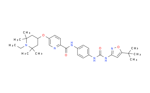 CAS No. 1351522-04-7, N-(4-(3-(5-(tert-butyl)isoxazol-3-yl)ureido)phenyl)-5-((1-ethyl-2,2,6,6-tetramethylpiperidin-4-yl)oxy)picolinamide