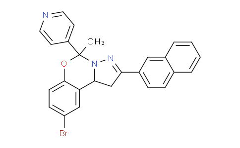 CAS No. 303059-91-8, 9-Bromo-5-methyl-2-(naphthalen-2-yl)-5-(pyridin-4-yl)-5,10b-dihydro-1H-benzo[e]pyrazolo[1,5-c][1,3]oxazine