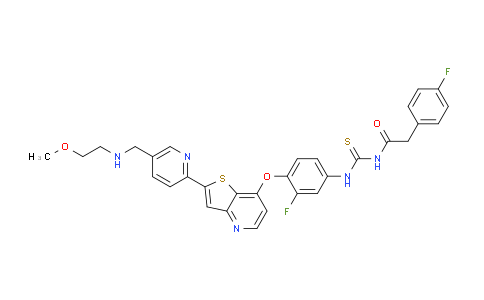 CAS No. 936694-12-1, N-[[3-fluoro-4-[2-[5-[(2-methoxyethylamino)methyl]pyridin-2-yl]thieno[3,2-b]pyridin-7-yl]oxyphenyl]carbamothioyl]-2-(4-fluorophenyl)acetamide