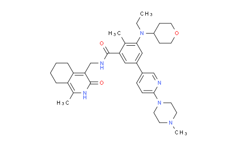 CAS No. 1826865-46-6, 3-[Ethyl(tetrahydro-2H-pyran-4-yl)amino]-N-[(2,3,5,6,7,8-hexahydro-1-methyl-3-oxo-4-isoquinolinyl)methyl]-2-methyl-5-[6-(4-methyl-1-piperazinyl)-3-pyridinyl]-benzamide