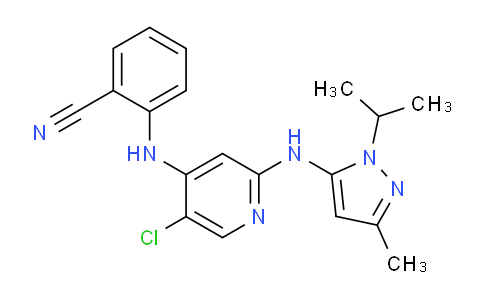 CAS No. 1224887-82-4, 2-(5-chloro-2-(1-isopropyl-3-methyl-1H-pyrazol-5-ylamino)pyridin-4-ylamino)benzonitrile