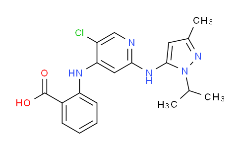 CAS No. 1224887-83-5, 2-(5-chloro-2-(1-isopropyl-3-methyl-1H-pyrazol-5-ylamino)pyridin-4-ylamino)benzoic acid