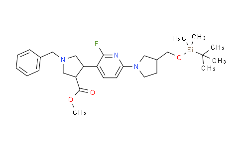 CAS No. 1228663-94-2, (Trans)-methyl 1-benzyl-4-(6-(3-((tert-butyldimethylsilyloxy)methyl)pyrrolidin-1-yl)-2-fluoropyridin-3-yl)pyrrolidine-3-carboxylate