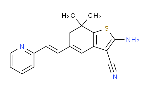 CAS No. 571153-17-8, 2-Amino-7,7-dimethyl-5-(2-pyridin-2-yl-vinyl)-6,7-dihydro-benzo[b]thiophene-3-carbonitrile