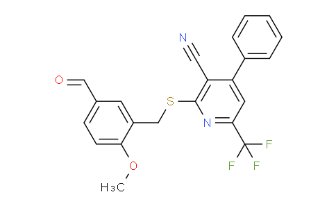 CAS No. 514843-28-8, 2-[(5-formyl-2-methoxybenzyl)thio]-4-phenyl-6-(trifluoromethyl)nicotinonitrile