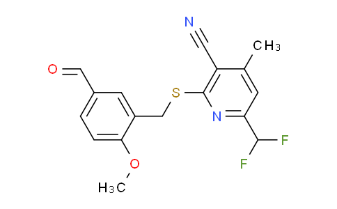 CAS No. 492428-96-3, 6-(difluoromethyl)-2-[(5-formyl-2-methoxybenzyl)thio]-4-methylnicotinonitrile