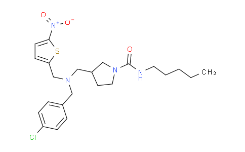 CAS No. 1379686-29-9, 3-(((4-chlorobenzyl)((5-nitrothiophen-2-yl)methyl)amino)methyl)-N-pentylpyrrolidine-1-carboxamide