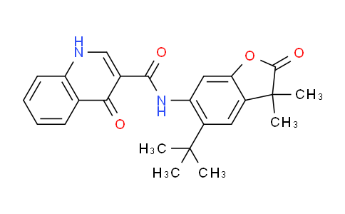 CAS No. 1246213-41-1, N-(5-(tert-butyl)-3,3-dimethyl-2-oxo-2,3-dihydrobenzofuran-6-yl)-4-oxo-1,4-dihydroquinoline-3-carboxamide