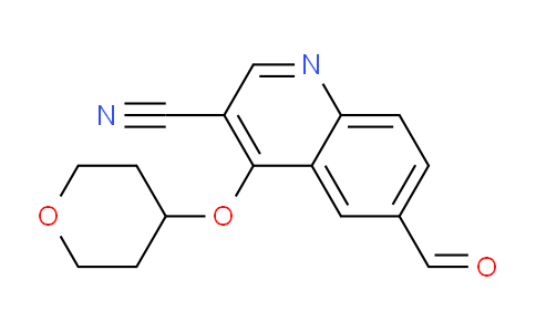 CAS No. 872578-22-8, 6-formyl-4-((tetrahydro-2H-pyran-4-yl)oxy)quinoline-3-carbonitrile