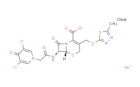 CAS No. 63521-15-3, sodium (6R,7R)-7-(2-(3,5-dichloro-4-oxopyridin-1(4H)-yl)acetamido)-3-(((5-methyl-1,3,4-thiadiazol-2-yl)thio)methyl)-8-oxo-5-thia-1-azabicyclo[4.2.0]oct-2-ene-2-carboxylate