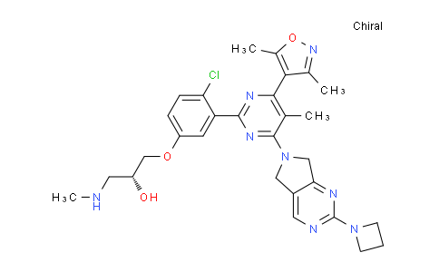 CAS No. 1888328-89-9, (R)-1-(3-(4-(2-(Azetidin-1-yl)-5,7-dihydro-6H-pyrrolo[3,4- d]pyrimidin-6-yl)-6-(3,5-dimethylisoxazol-4-yl)-5- methylpyrimidin-2-yl)-4-chlorophenoxy)-3- (methylamino)propan-2-ol