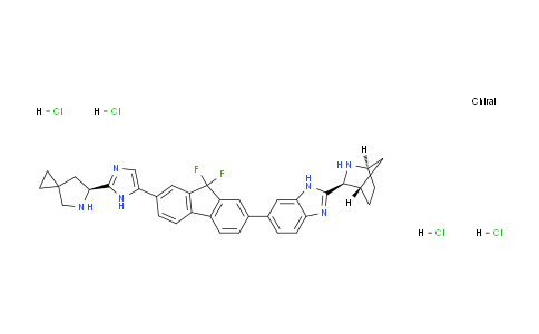 CAS No. 1499193-67-7, 6-(7-(2-((S)-5-Azaspiro[2.4]heptan-6-yl)-1H-imidazol-5-yl)-9,9-difluoro-9H-fluoren-2-yl)-2-((1R,3S,4S)-2-azabicyclo[2.2.1]heptan-3-yl)-1H-benzo[d]imidazole tetrahydrochloride