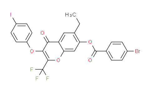 CAS No. 303093-84-7, 6-Ethyl-3-(4-iodophenoxy)-4-oxo-2-(trifluoromethyl)-4H-chromen-7-yl 4-bromobenzoate